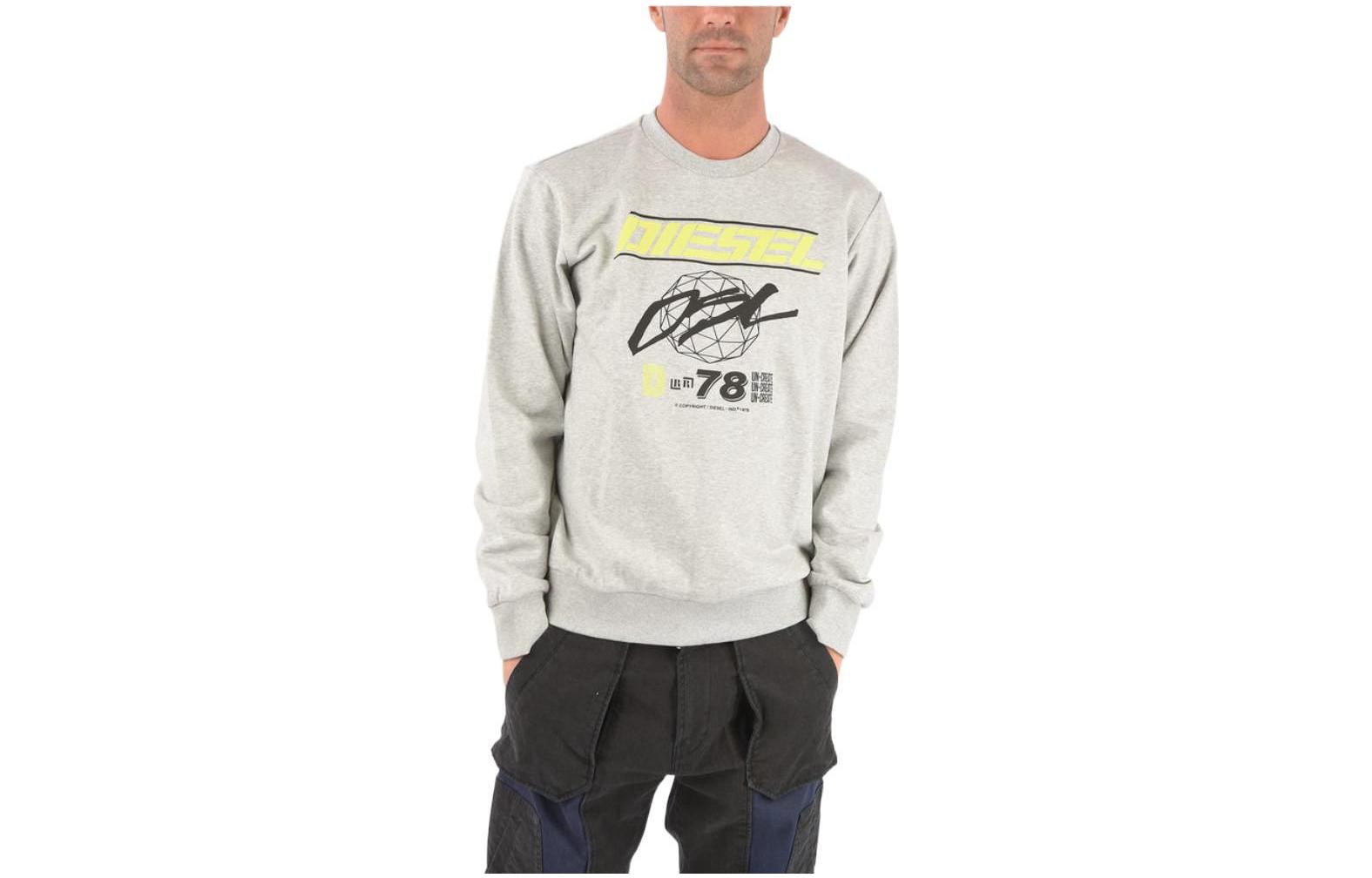 Diesel Graphic Printed Pullover Long Sleeve Sweatshirt Men Grey A003360HAYT9CB