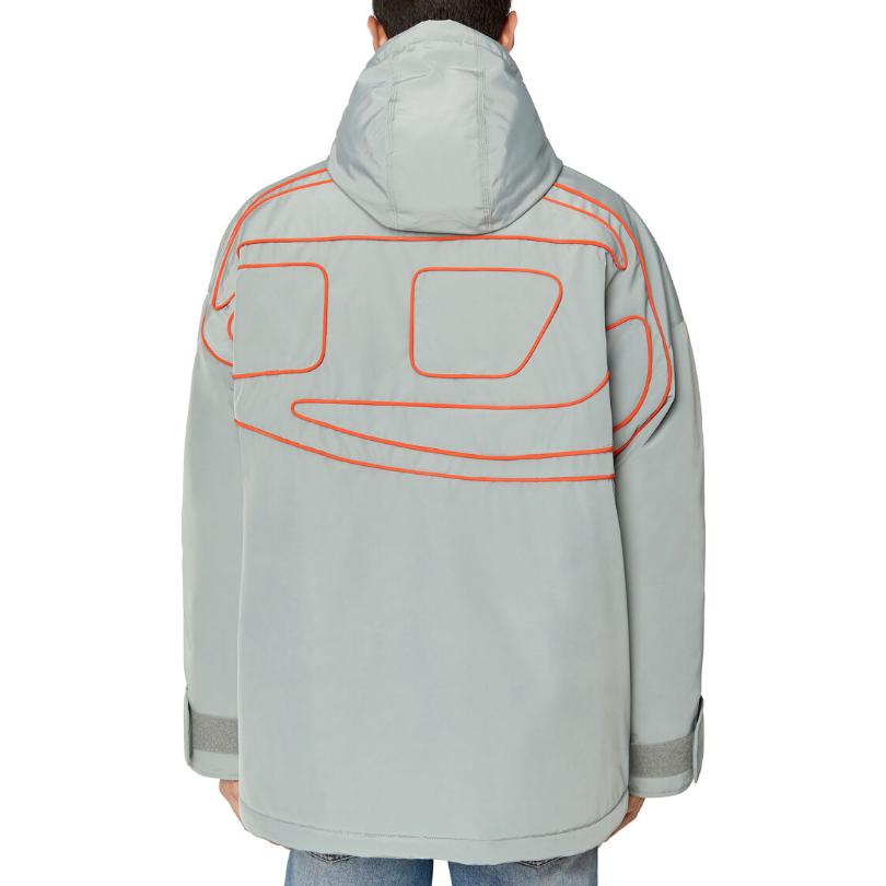 Shop Diesel 灰色連帽外套對比飾邊與標誌印花 A073200SGAF-9BI