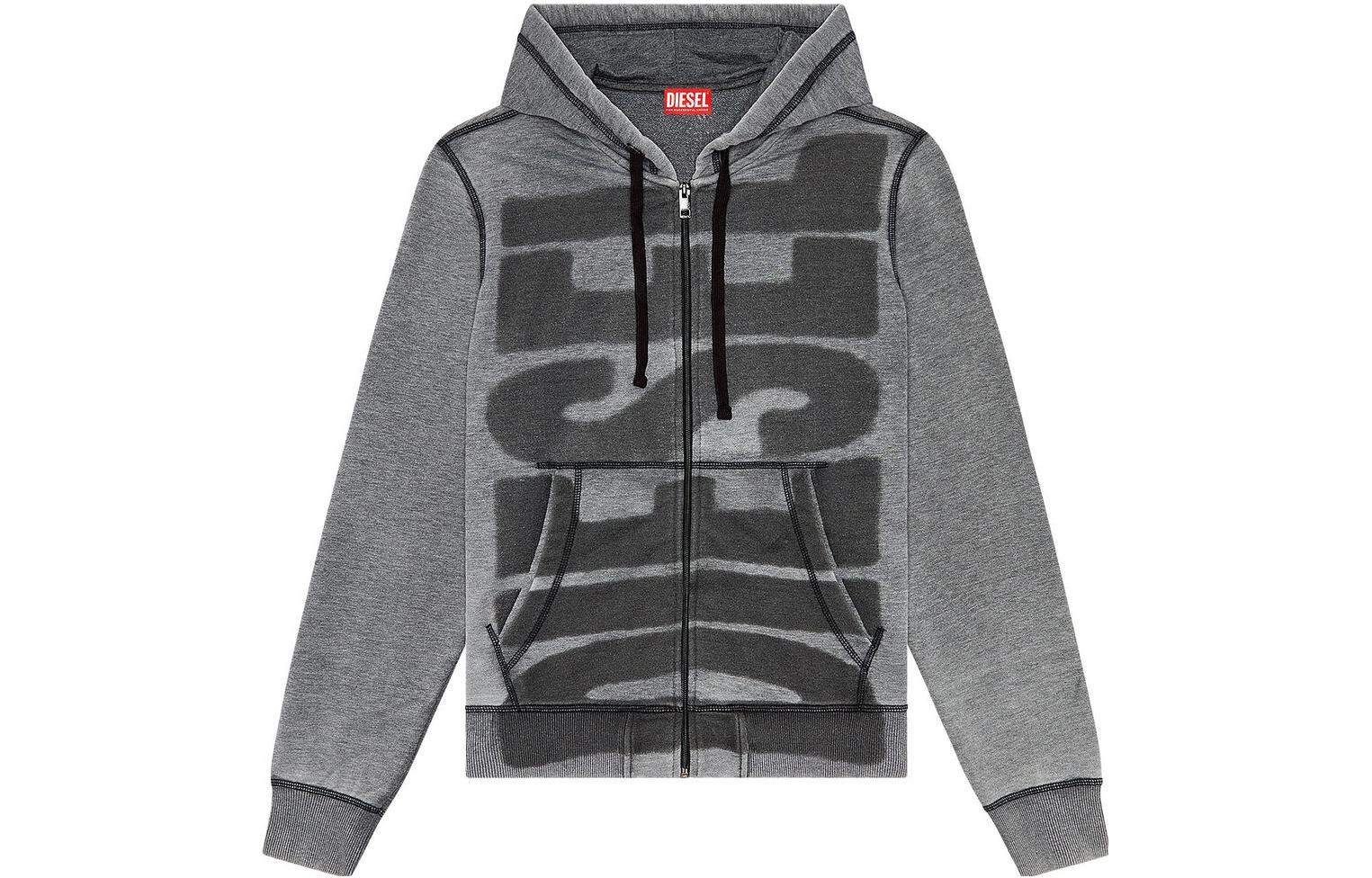 Diesel Gray Hoodie with Letter Print and Full Zip A104340IJAT-900