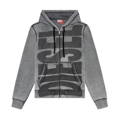 Diesel Gray Hoodie with Letter Print and Full Zip A104340IJAT-900