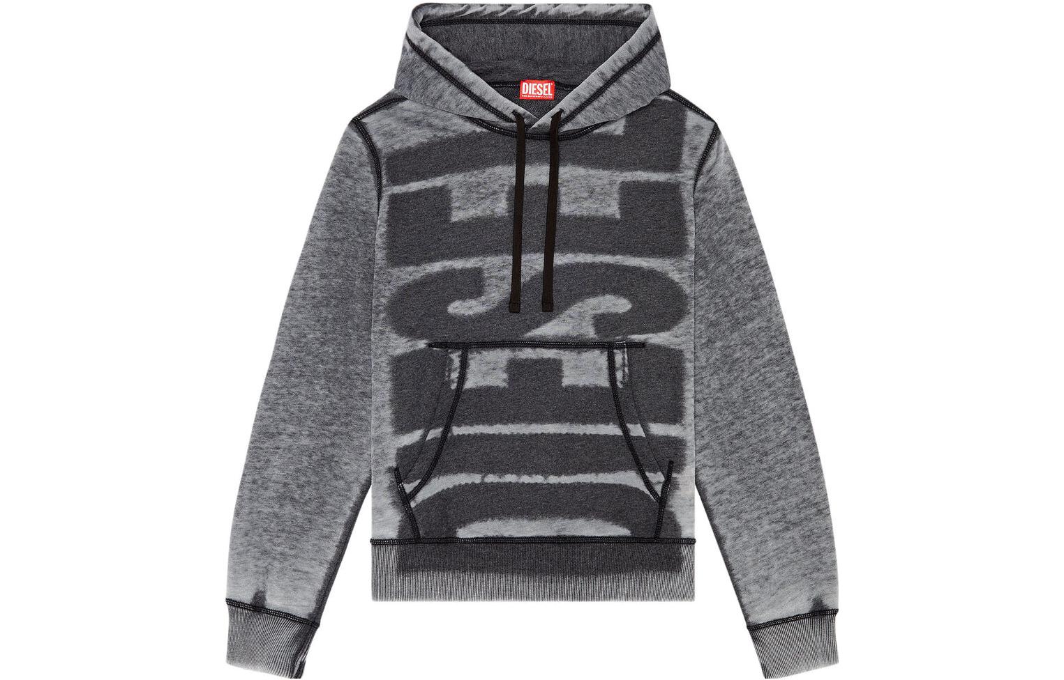 Diesel Gray Hoodie with Letter Print Long Sleeve Design A104310IJAT-900