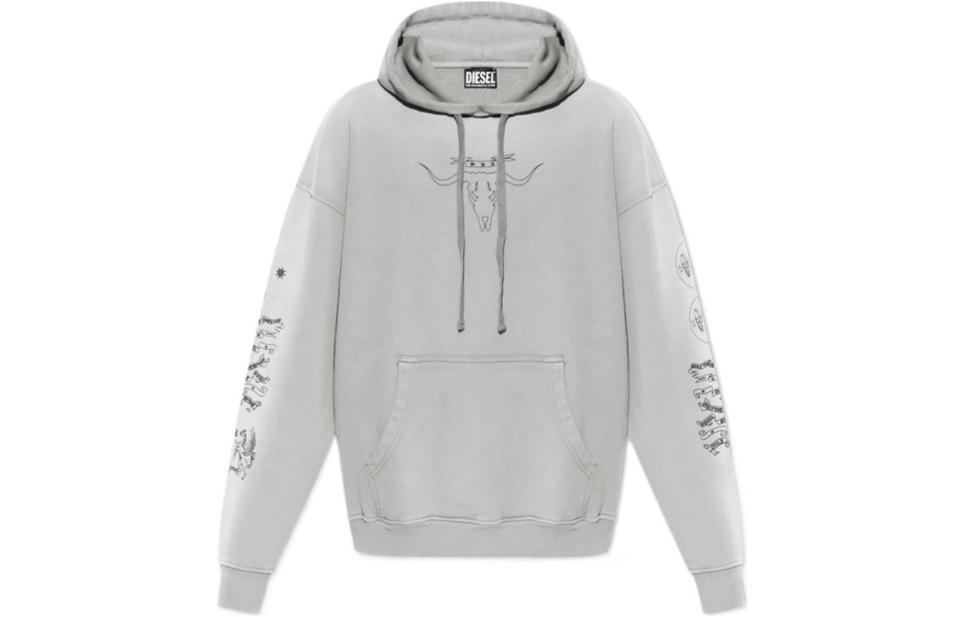 Diesel Gray Pullover Hoodie with Long Sleeves SUMMERE60TCAH-9CR
