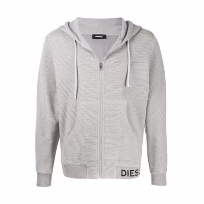 Diesel Gray Solid Letter Print Waffle Knit Hoodie Jacket A000740KAYB9CB