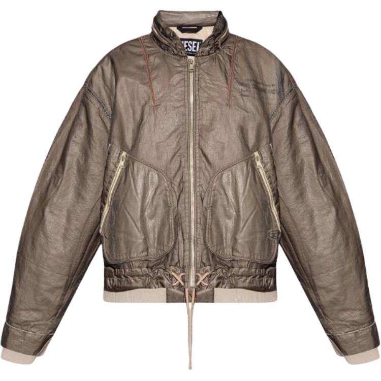 Diesel Green Colorblock Zip-Up Jacket with Stand Collar and Drop Shoulders A035350LCAW-5BS