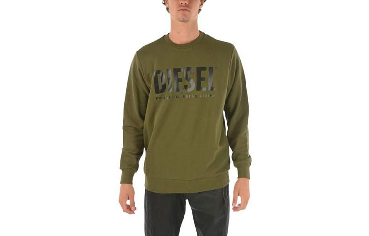 Diesel Green Crewneck Pullover Sweatshirt with Large Logo Print 00SWFH0BAWT51F