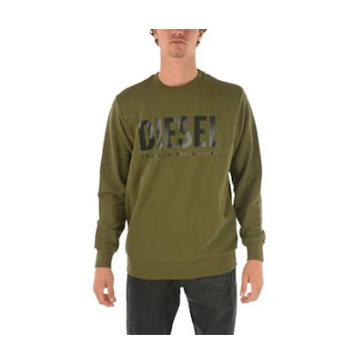 Diesel Green Crewneck Pullover Sweatshirt with Large Logo Print 00SWFH0BAWT51F
