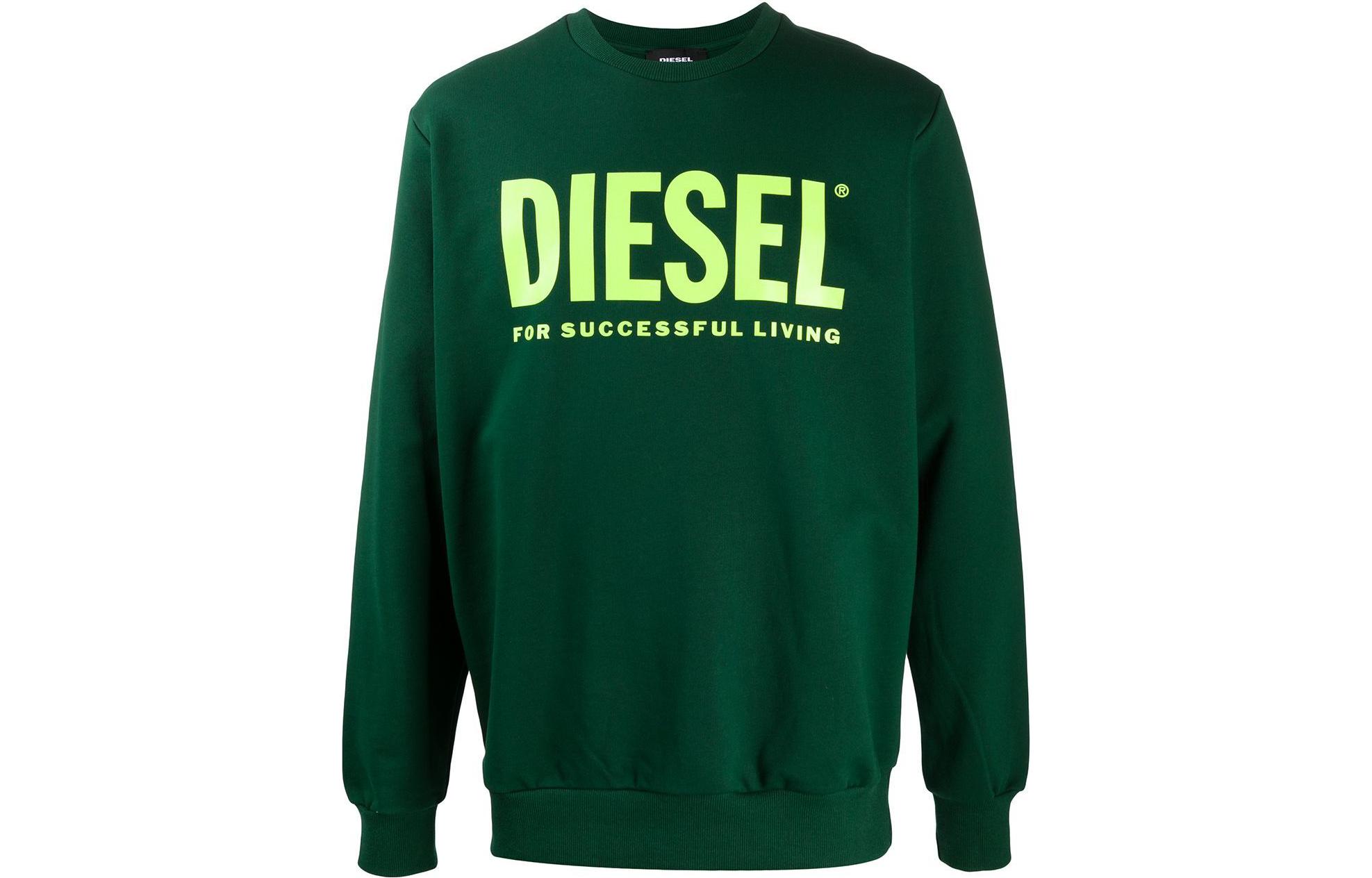 Diesel Green Crewneck Sweatshirt with Front Letter Print 00SWFH0BAWT5IR