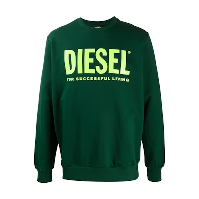 Diesel Green Crewneck Sweatshirt with Front Letter Print 00SWFH0BAWT5IR