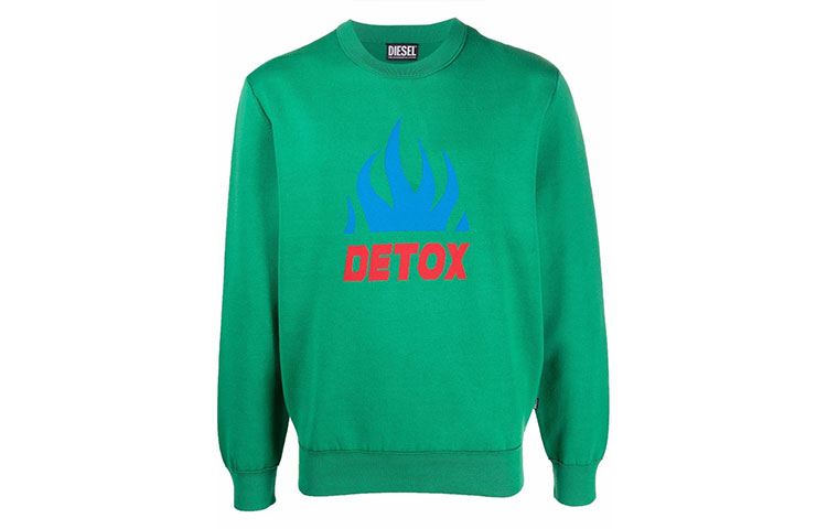 Diesel Green Logo Slogan Print Crewneck Long Sleeve Sweatshirt A028590JCAV547