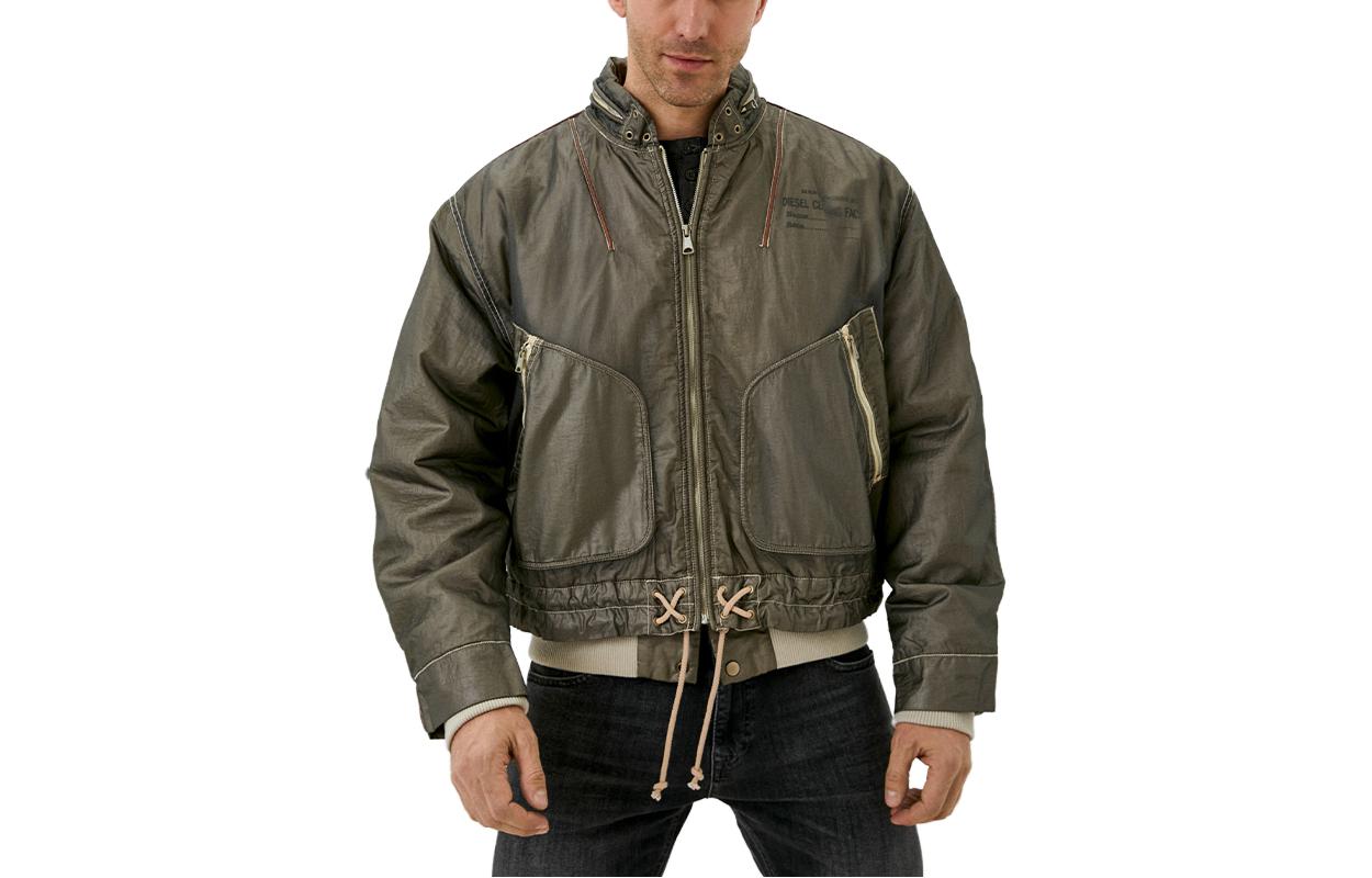 Diesel Green Long-Sleeve Jacket with Back Letter Print and Large Pocket RTLABC811402