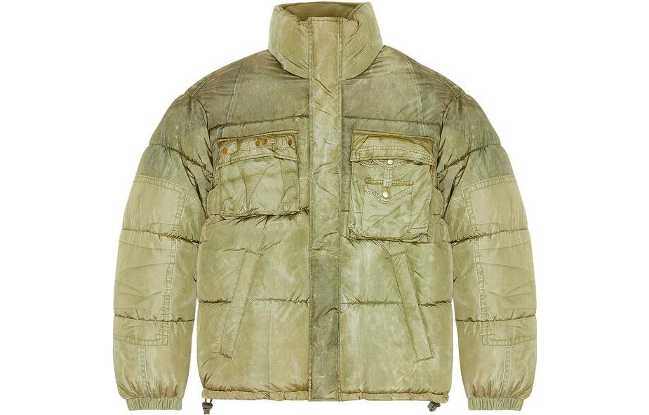 Diesel Green Puffer Jacket with Jeans Print and Stand Collar A107930GEAV-5AF