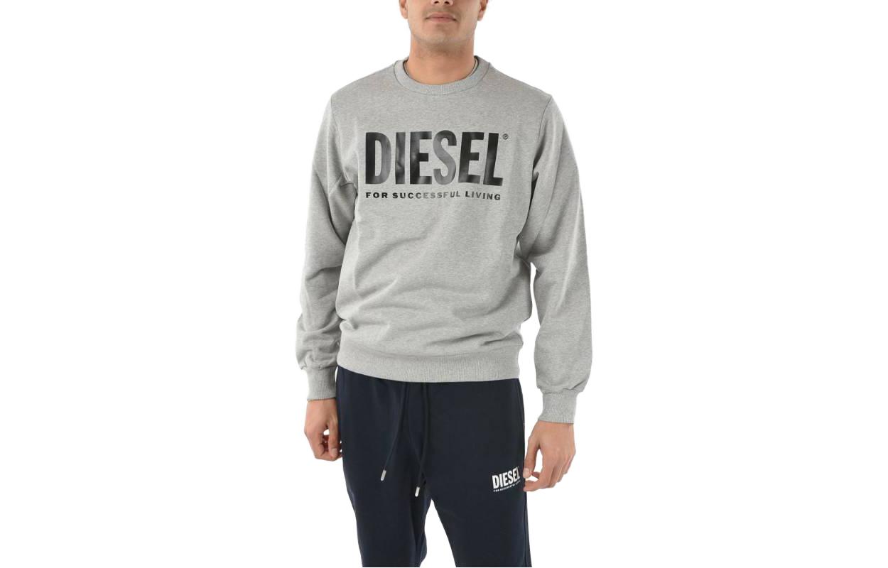 Diesel Grey Crewneck Sweatshirt with Logo Print 00SWFH0BAWT-912