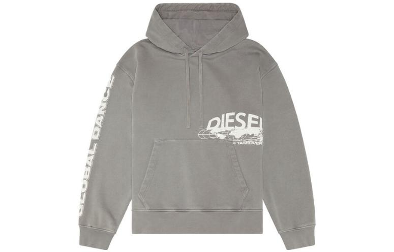 Diesel Grey Hoodie with Letter Print Long Sleeve Pullover A110740QGAK-9BX