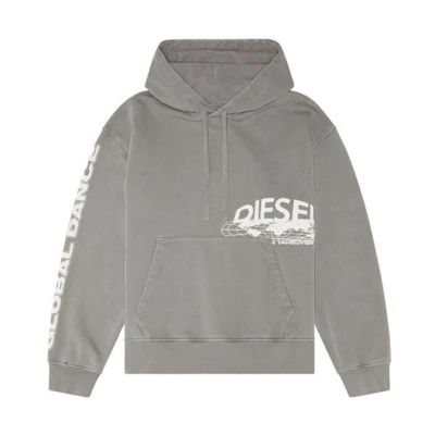Diesel Grey Hoodie with Letter Print Long Sleeve Pullover A110740QGAK-9BX