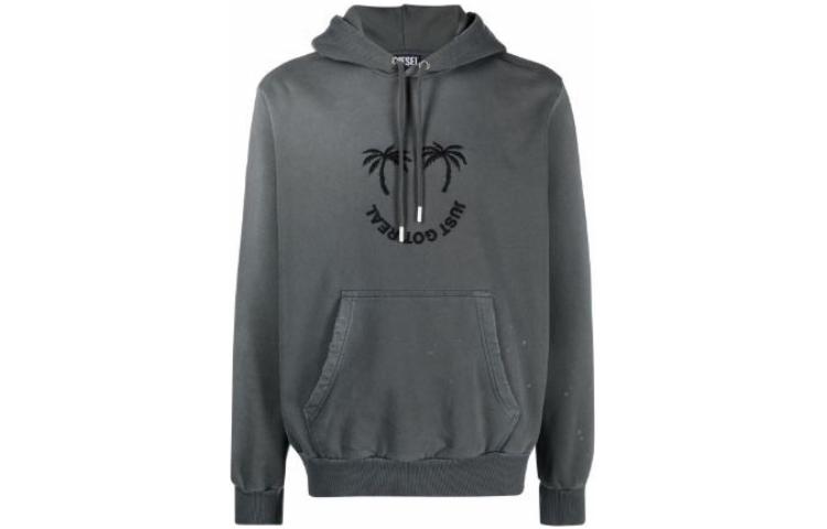 Diesel Grey Hoodie with Palm Tree Embroidery Design A029910QCAL93R
