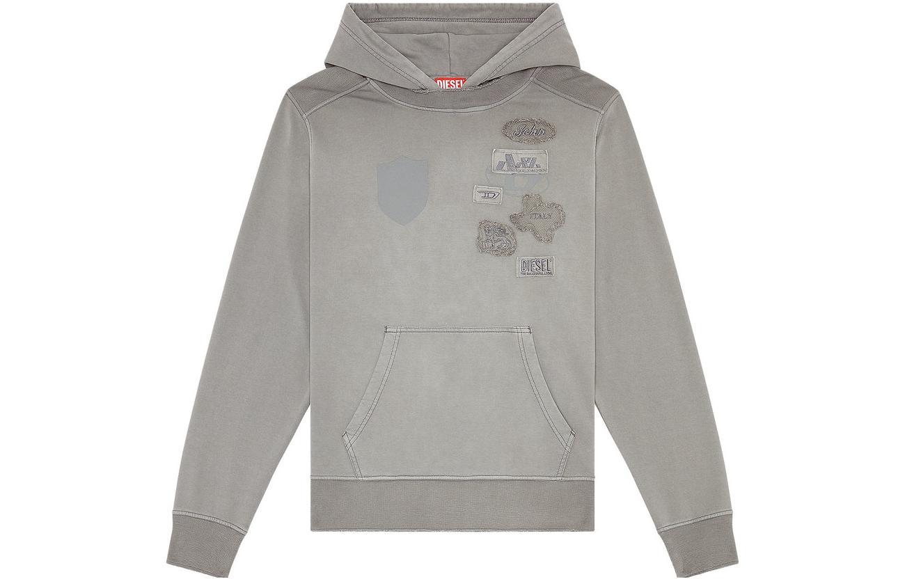 Diesel Grey Oversized Hoodie with Letter Print Long Sleeve Sweatshirt A104500KEAT9BX
