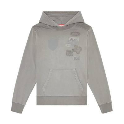 Diesel Grey Oversized Hoodie with Letter Print Long Sleeve Sweatshirt A104500KEAT9BX
