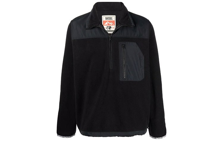 Diesel Half-Zip Pullover Sweatshirt Black with Contrast Panels A030450DEAH9XX
