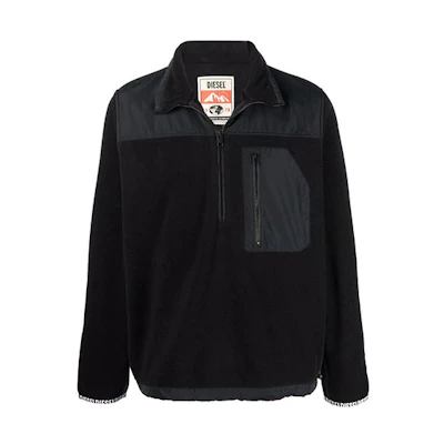 Diesel Half-Zip Pullover Sweatshirt Black with Contrast Panels A030450DEAH9XX