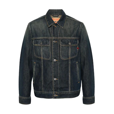 Diesel Indigo Embroidered Straight-Cut Buttoned Jacket with Side Pockets A0388509I2001