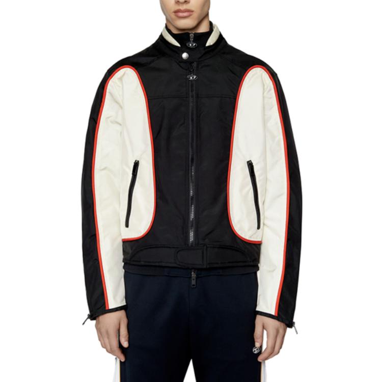 Purchase DIESEL J-Blink Jaket Biker Hitam Gaya Patchwork Nylon A061320PDAI