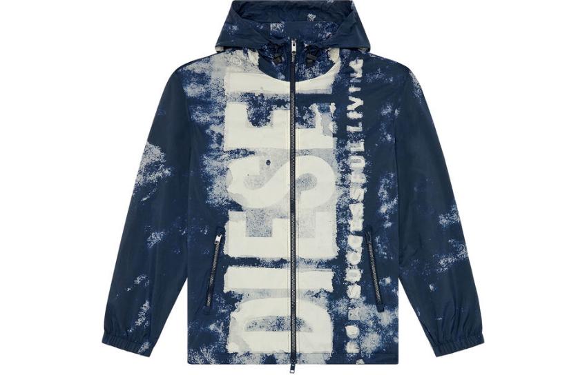 Diesel J-Warrett Logo Print Drawstring Hooded Zip Jacket Men’s Blue A114330HIAB-81E