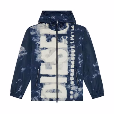 Diesel J-Warrett Logo Print Drawstring Hooded Zip Jacket Men’s Blue A114330HIAB-81E