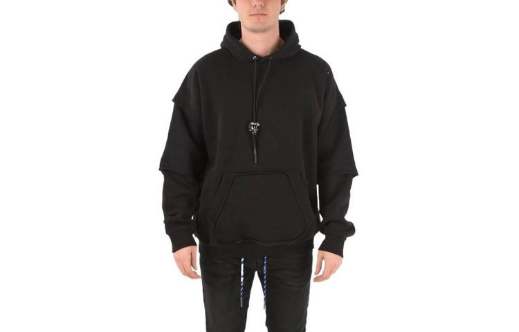 Diesel Layered Solid Black Drawstring Hoodie Pullover A019750KAZW9XX