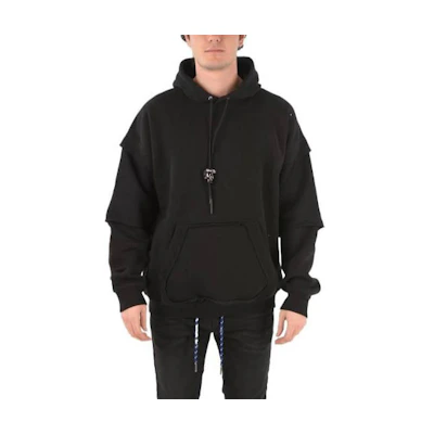 Diesel Layered Solid Black Drawstring Hoodie Pullover A019750KAZW9XX