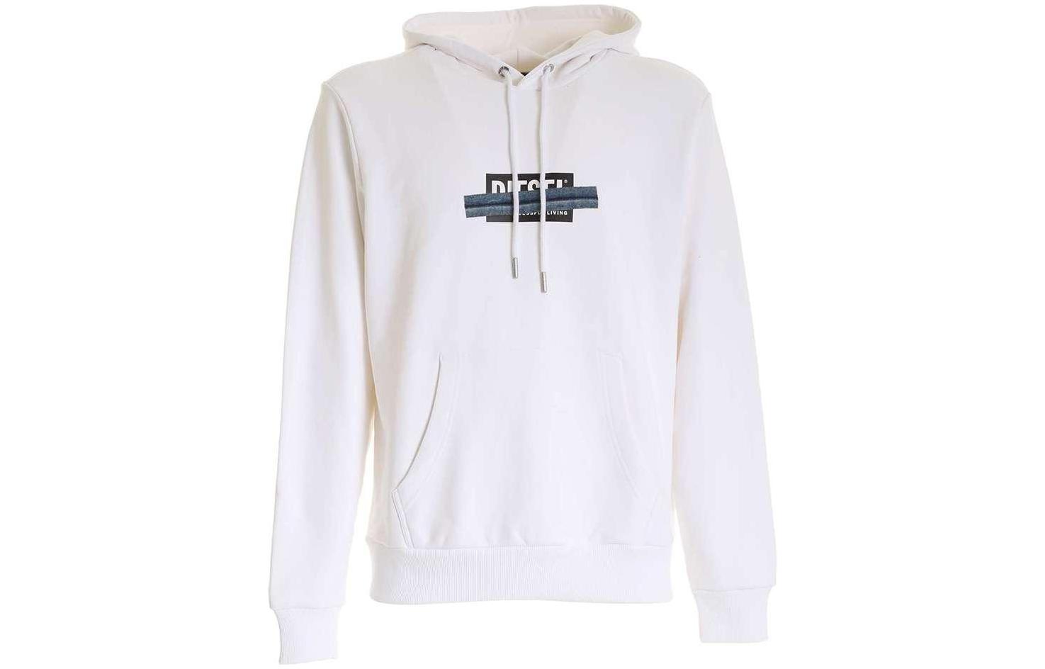 Diesel Letter Print Hoodie White Long Sleeve Pullover Sweater A010490KASL-100