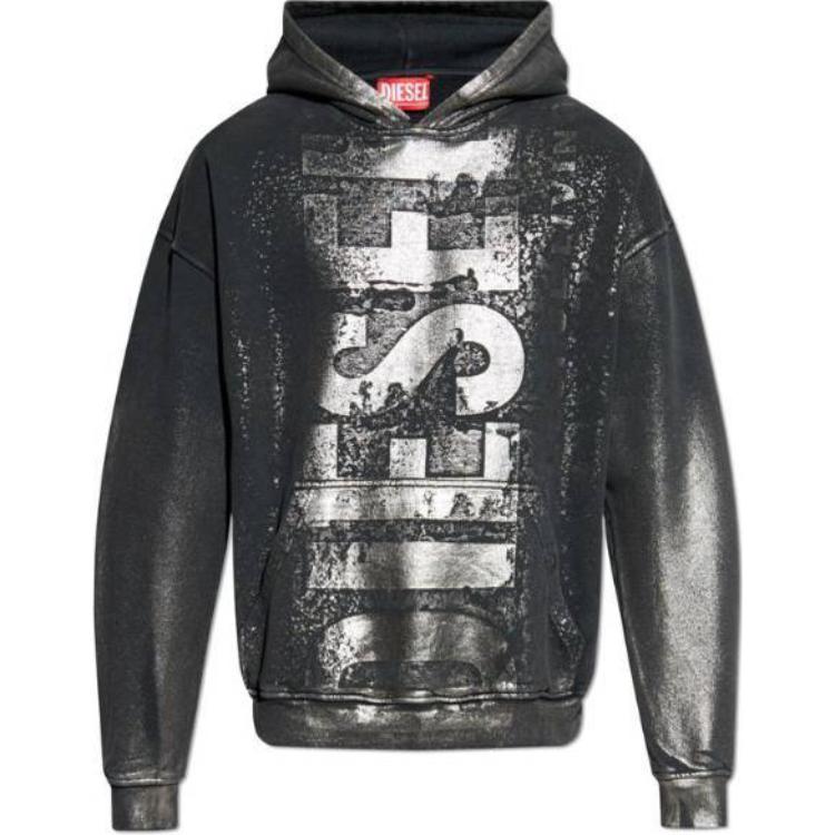 Diesel Letter Print Pullover Hoodie Black Long Sleeve Sweatshirt A149390AJEA-900