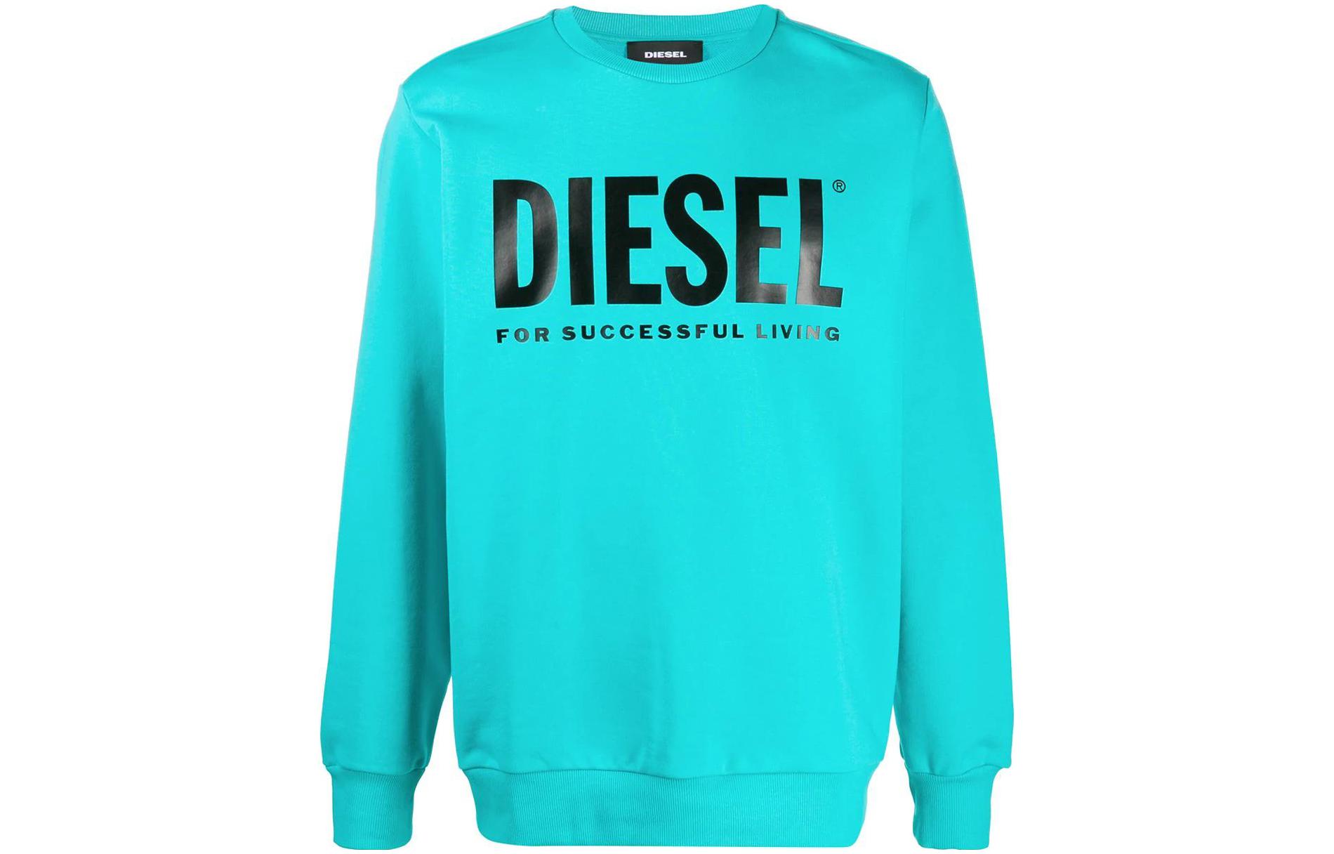 Diesel Light Blue Crewneck Sweatshirt with Logo Print 00SWFH0BAWT5II