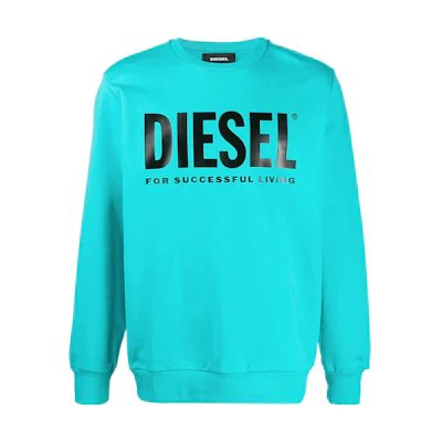 Diesel Light Blue Crewneck Sweatshirt with Logo Print 00SWFH0BAWT5II