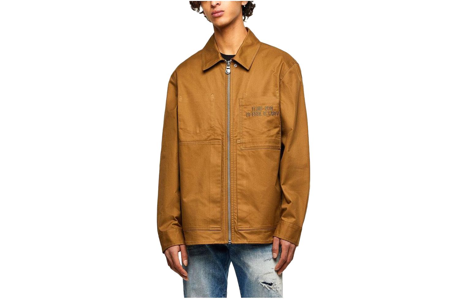 Diesel Light Brown Solid Embroidered Lettering Long-Sleeve Jacket A016270DCAP-79R