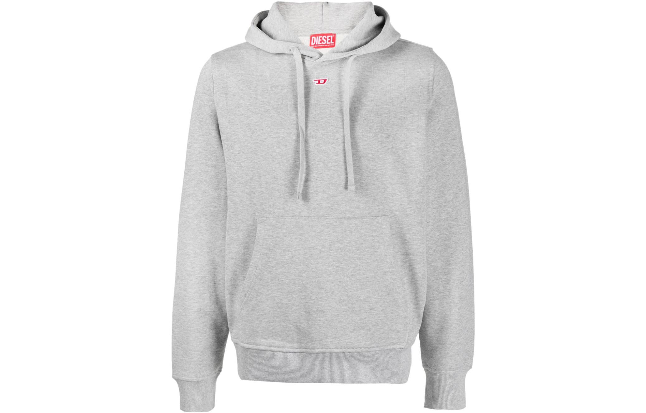 Diesel Light Gray Hoodie with Logo Applique and Drawstring A040730GEAD