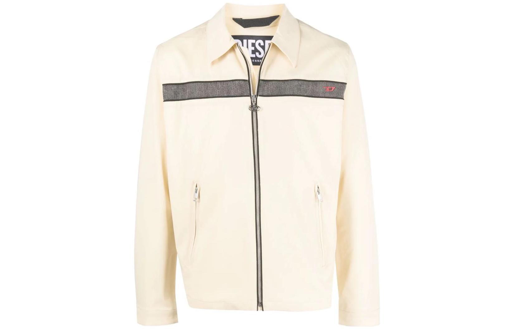 Order Diesel Logo Collared Long Sleeve Striped Jacket Off-White A036740NUNB7DV