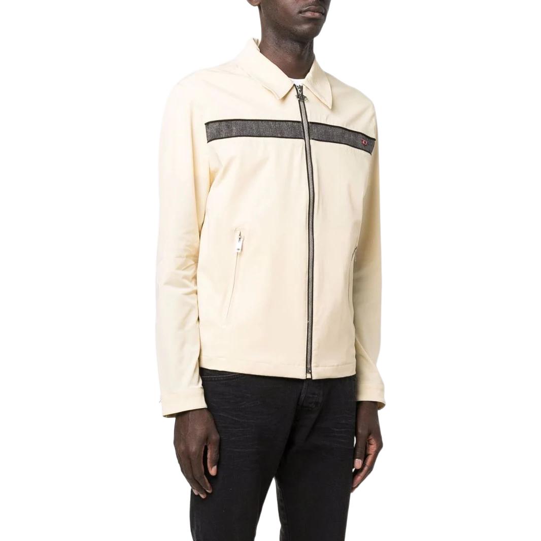 Shop Diesel Logo Collared Long Sleeve Striped Jacket Off-White A036740NUNB7DV