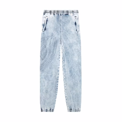 DIESEL Logo Elastic Waist Tapered Washed Denim Jeans Unisex Light Blue. A149630CBDN-01