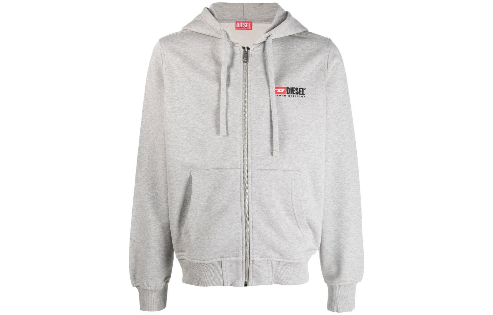 Diesel Logo Embroidered Hoodie Light Grey A037690BAWT9CB