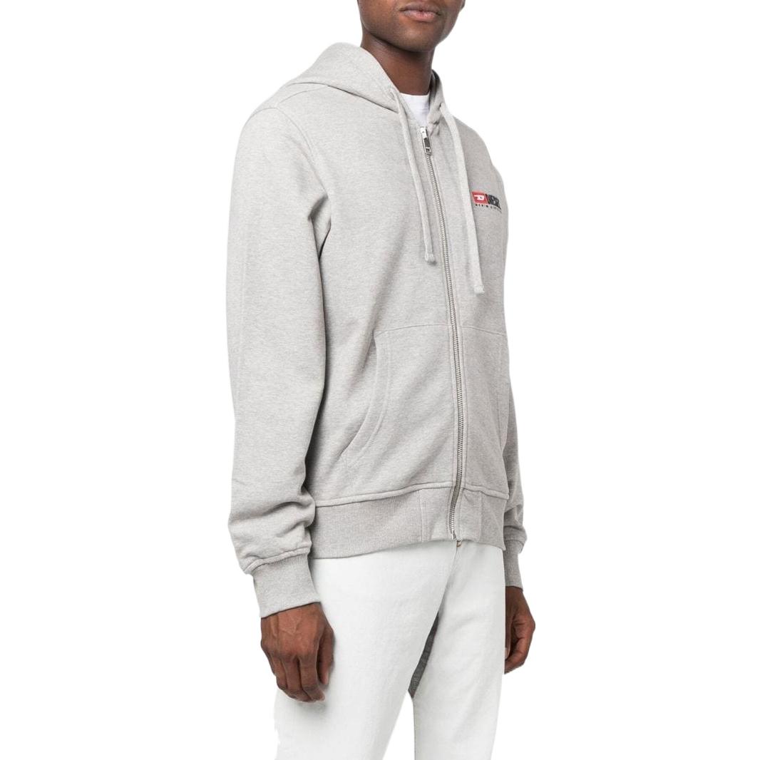 Shop Diesel Logo Embroidered Hoodie Light Grey A037690BAWT9CB