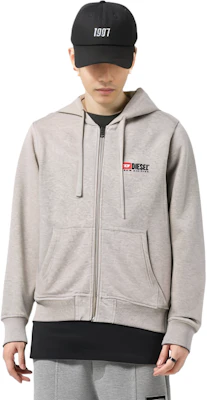 Diesel Logo Embroidered Hoodie Light Grey A037690BAWT9CB Details for Diesel Logo Embroidered Hoodie Light Grey A037690BAWT9CB