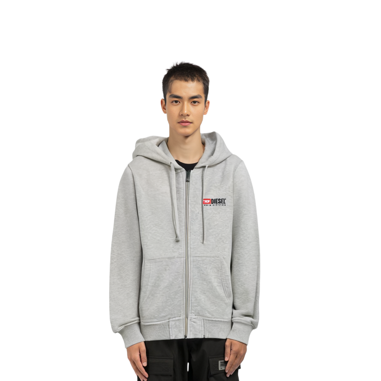 Sizing Diesel Logo Embroidered Hoodie Light Grey A037690BAWT9CB