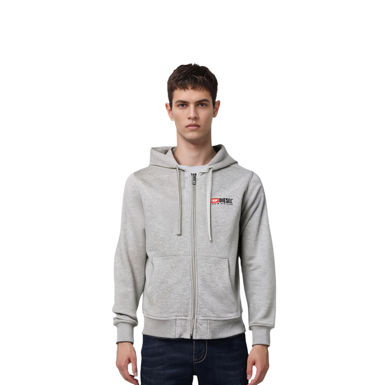 Cheap Diesel Logo Embroidered Hoodie Light Grey A037690BAWT9CB