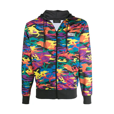 Diesel Logo Graphic Zip-Up Hoodie Multicolor Long Sleeve A024240-LBBN