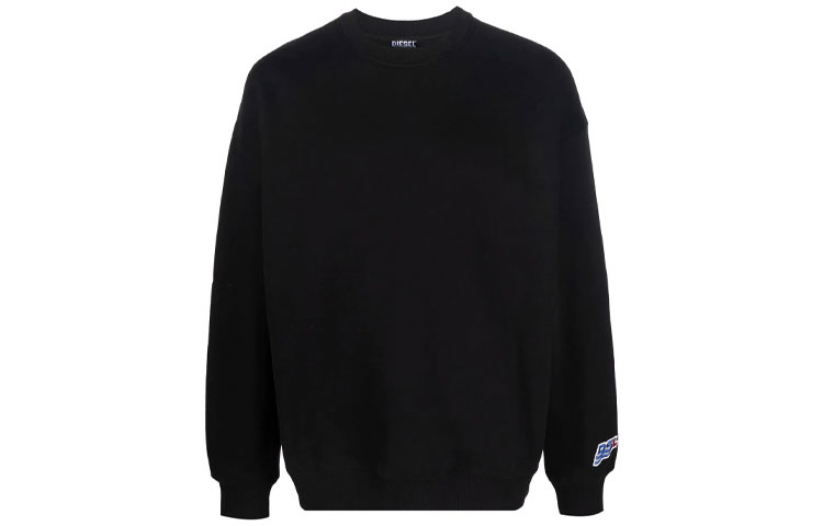Diesel Logo Patch Crewneck Long Sleeve Sweatshirt Men’s Black A031640GCABS9XX