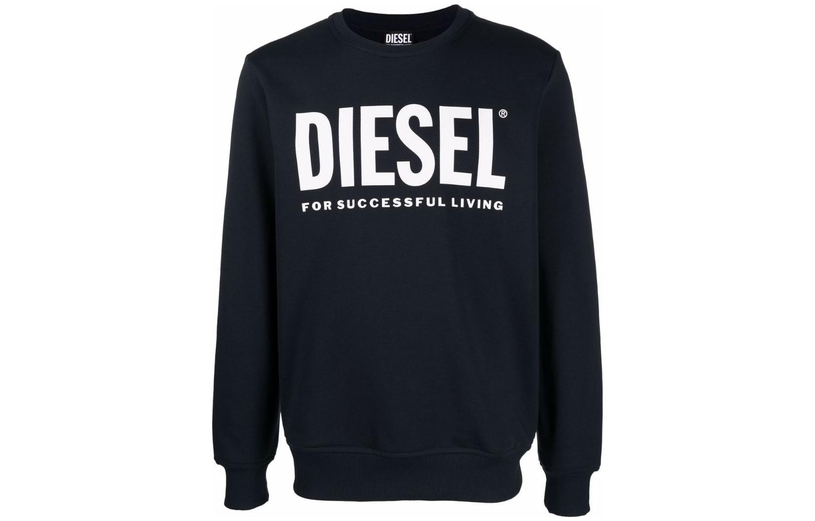 Diesel Logo Print Crewneck Sweatshirt Navy Blue A028640BAWT86V