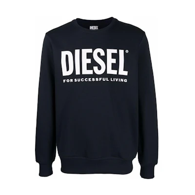 Diesel Logo Print Crewneck Sweatshirt Navy Blue A028640BAWT86V