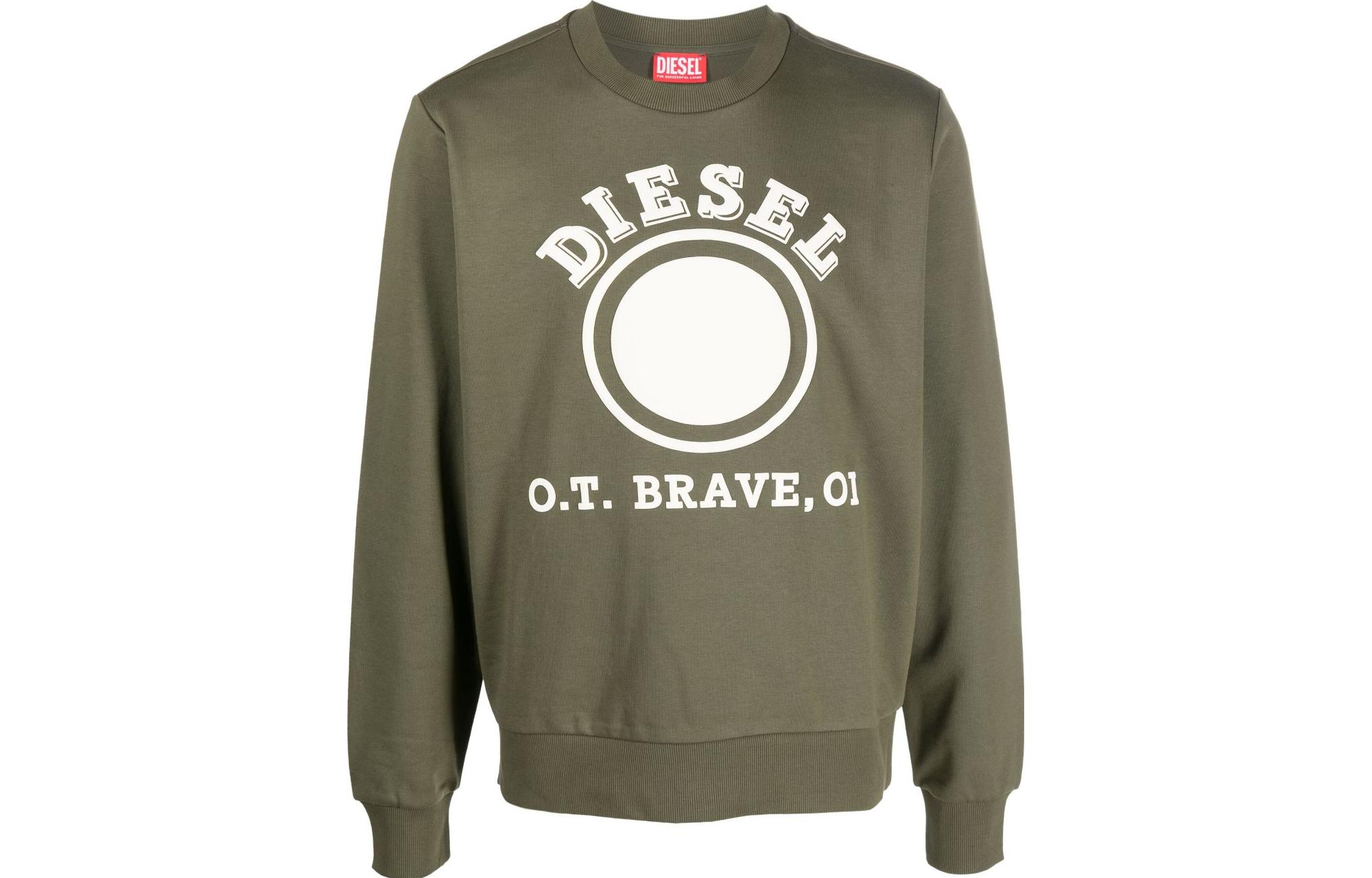 Diesel Logo Print Pullover Knit Sweatshirt Olive Green () A110550HAYT