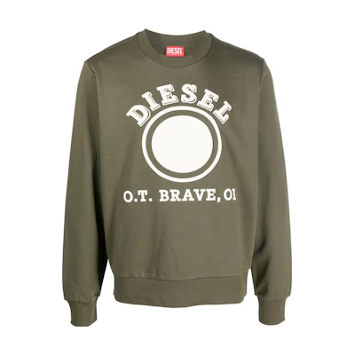 Diesel Logo Print Pullover Knit Sweatshirt Olive Green () A110550HAYT