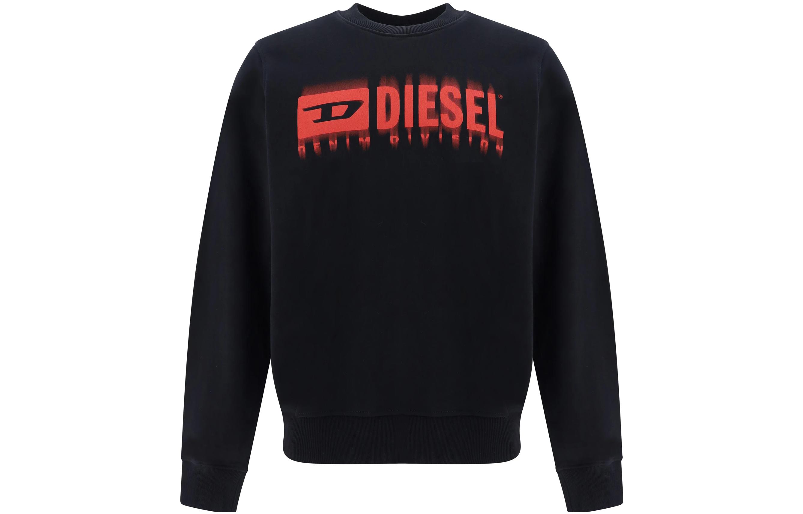 Diesel Logo Printed Long-Sleeve Crewneck Sweatshirt Men’s Black Orange A125800JFAV-9XX